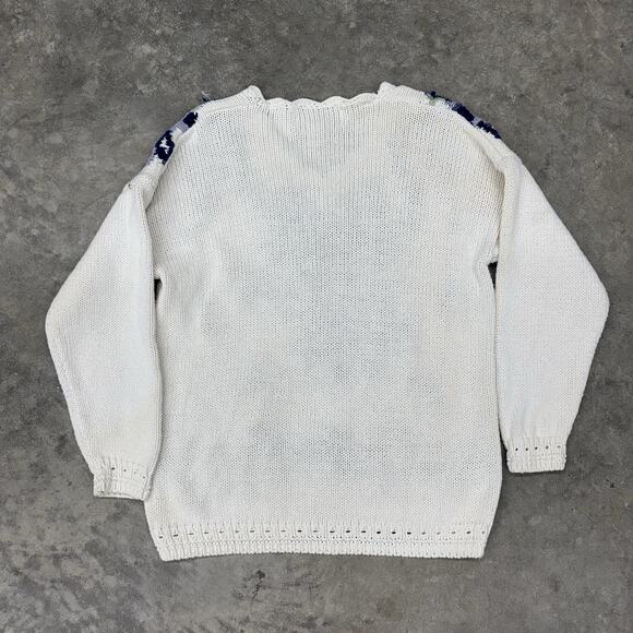 Vintage Nuggets Ramie Cotton Blend Floral Cottagecore V Neck Pullover Sweater L - Picture 2 of 8